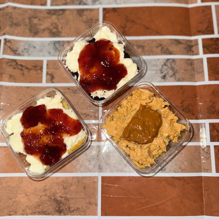 Layered Cake Cups, Topped With Homemade Whipped Cream.