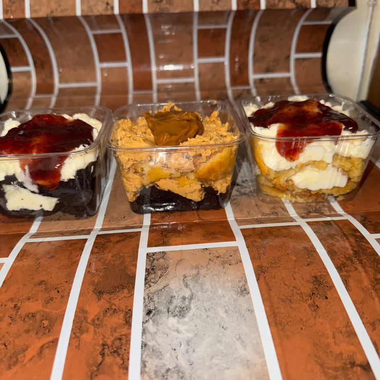 Layered Cake Cups, Topped With Homemade Whipped Cream.